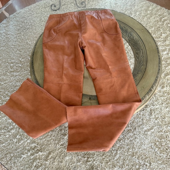 Vtg Tommy Hilfiger Women's Rich Tan Solid Leather Pants Size 10 Moto Boho Biker - Picture 5 of 9